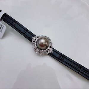 26P92 S925 Stamped Tahitian Sea Pearl Watch Bracelet Pendant 2in1